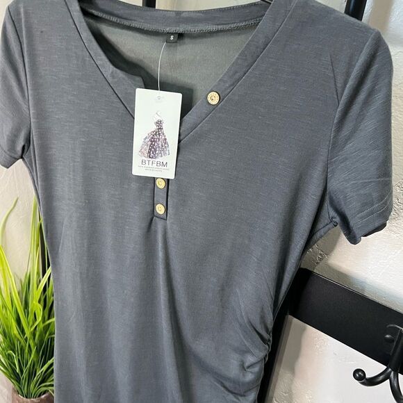 Bodycon Rutched Dress V Neck Short Sleeve T Shirt Mini Dress Size Small - Picture 8 of 16